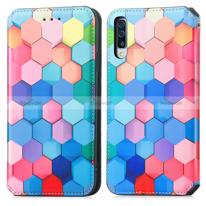 Leather Case Stands Fashionable Pattern Flip Cover Holder S02D for Samsung Galaxy A50S