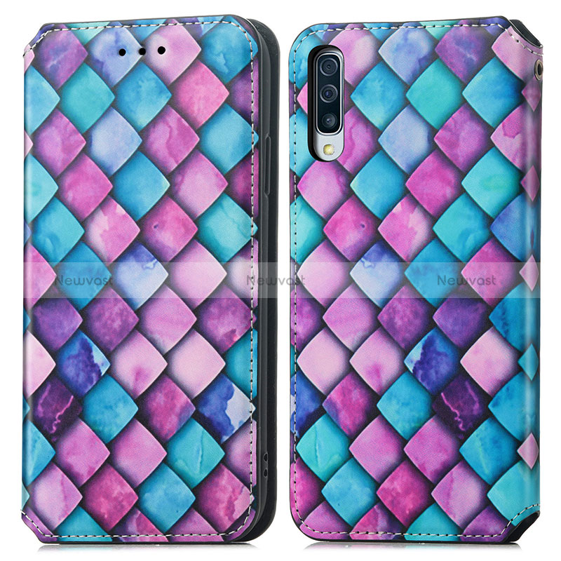 Leather Case Stands Fashionable Pattern Flip Cover Holder S02D for Samsung Galaxy A50S Purple