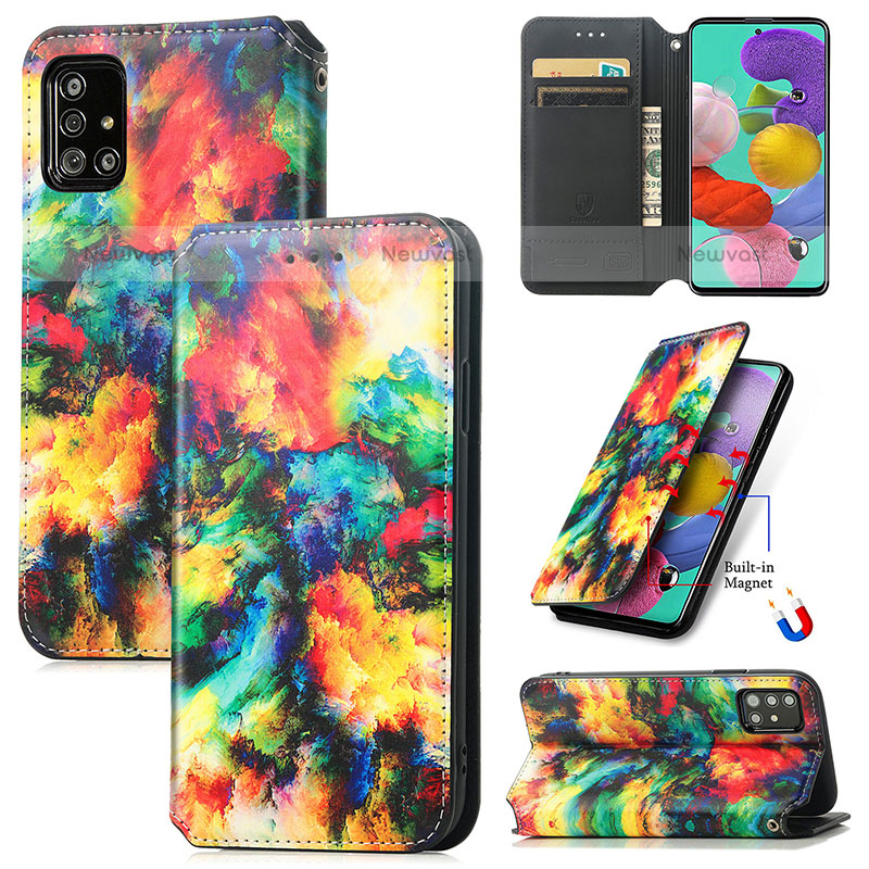 Leather Case Stands Fashionable Pattern Flip Cover Holder S02D for Samsung Galaxy A51 4G
