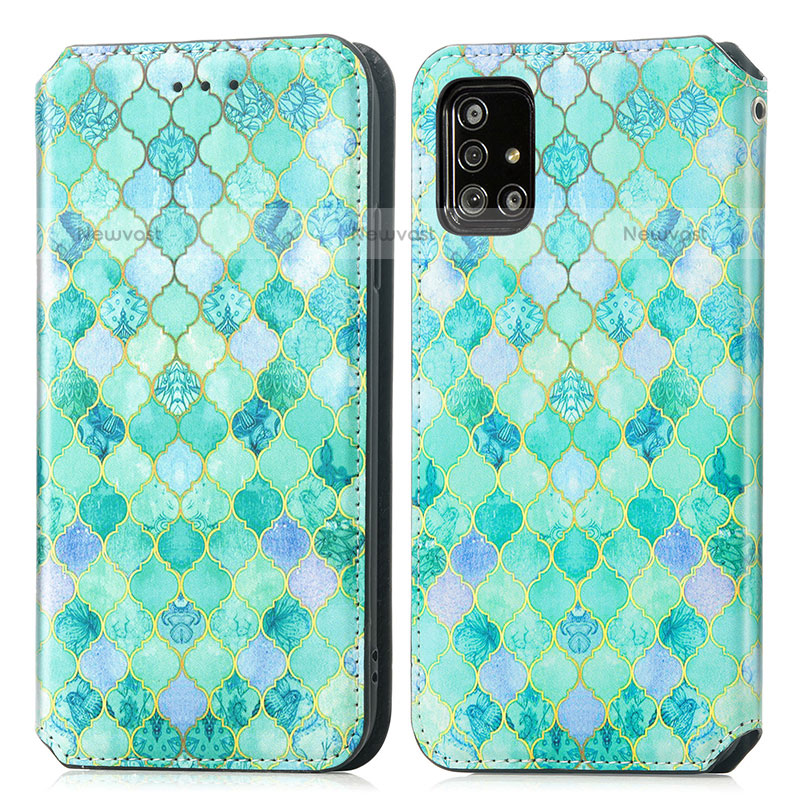 Leather Case Stands Fashionable Pattern Flip Cover Holder S02D for Samsung Galaxy A51 4G Green