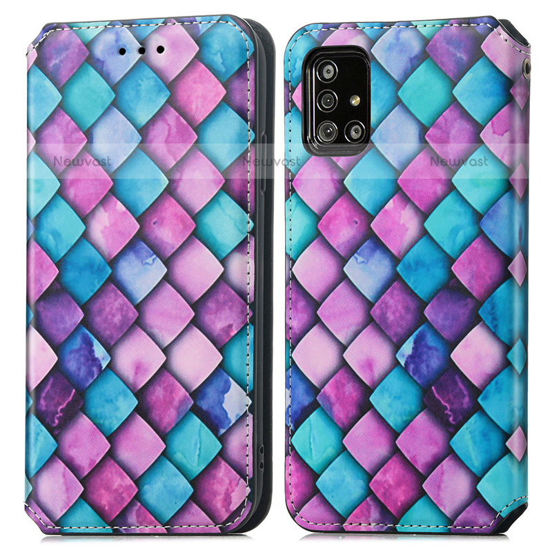 Leather Case Stands Fashionable Pattern Flip Cover Holder S02D for Samsung Galaxy A51 4G Purple