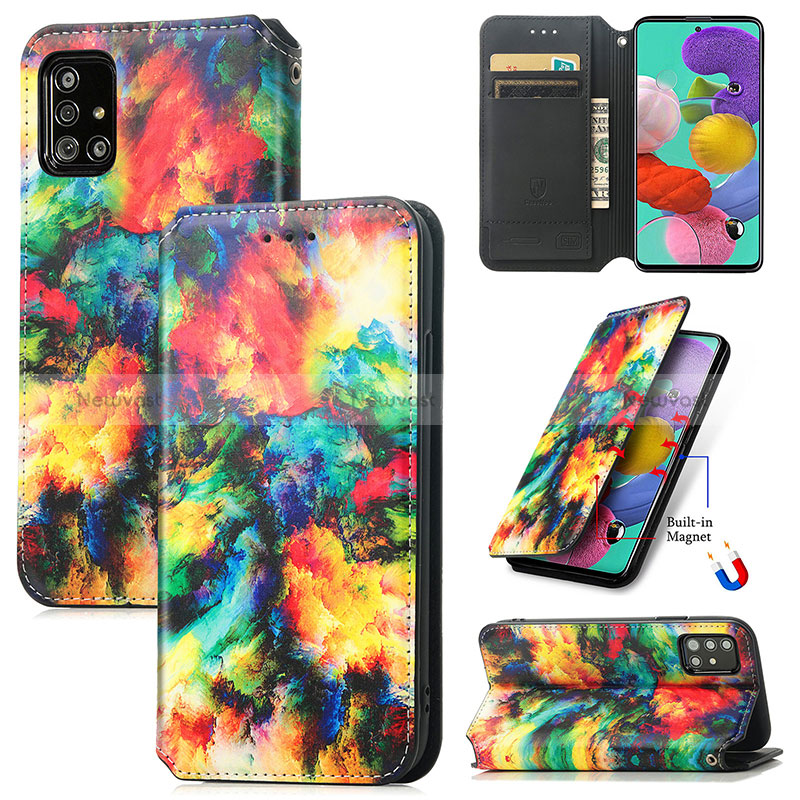 Leather Case Stands Fashionable Pattern Flip Cover Holder S02D for Samsung Galaxy A51 5G