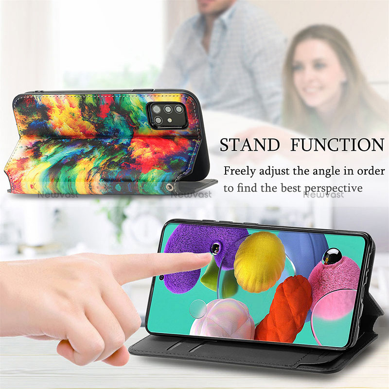 Leather Case Stands Fashionable Pattern Flip Cover Holder S02D for Samsung Galaxy A51 5G