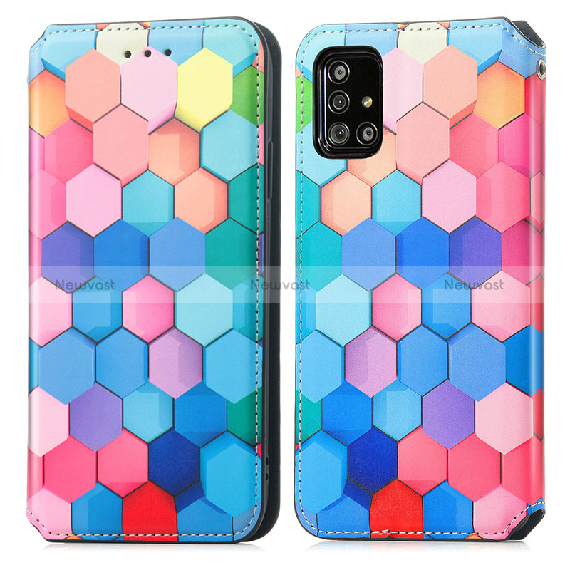 Leather Case Stands Fashionable Pattern Flip Cover Holder S02D for Samsung Galaxy A51 5G Colorful