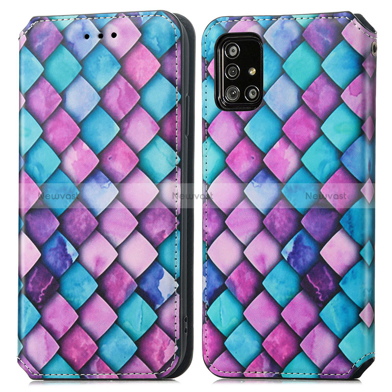 Leather Case Stands Fashionable Pattern Flip Cover Holder S02D for Samsung Galaxy A51 5G Purple