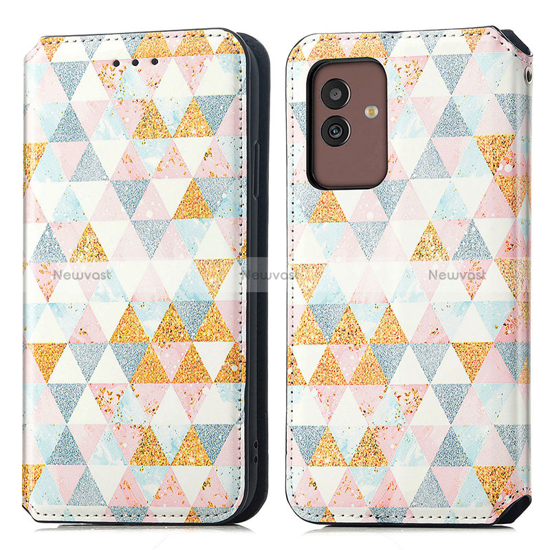 Leather Case Stands Fashionable Pattern Flip Cover Holder S02D for Samsung Galaxy M13 5G White