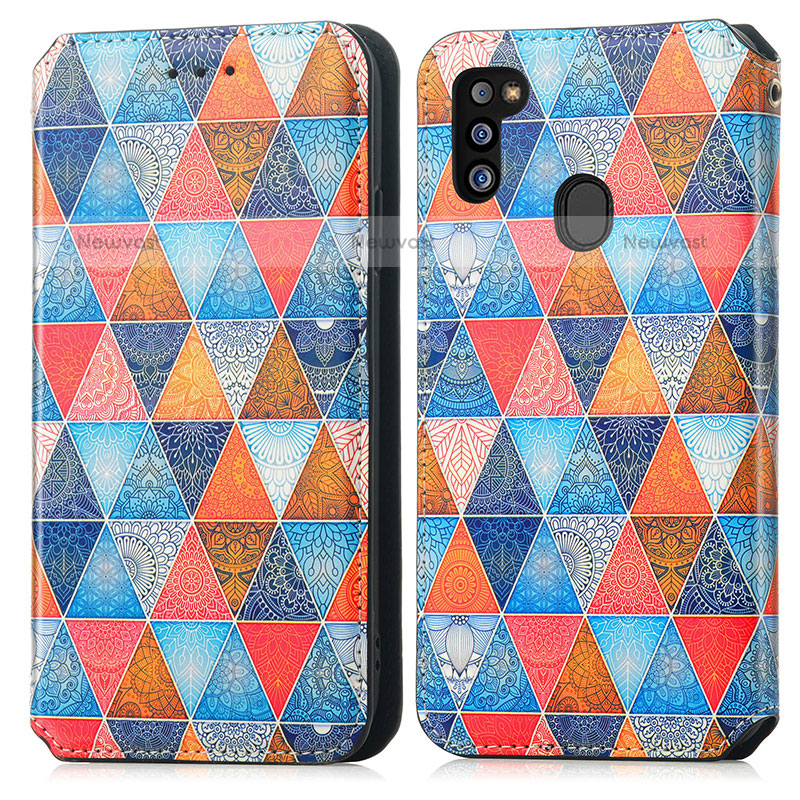 Leather Case Stands Fashionable Pattern Flip Cover Holder S02D for Samsung Galaxy M21