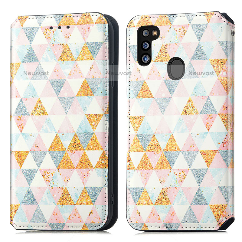 Leather Case Stands Fashionable Pattern Flip Cover Holder S02D for Samsung Galaxy M21