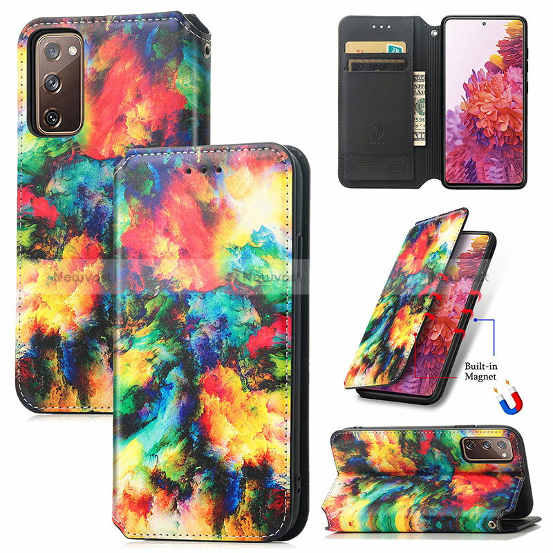 Leather Case Stands Fashionable Pattern Flip Cover Holder S02D for Samsung Galaxy S20 FE 4G