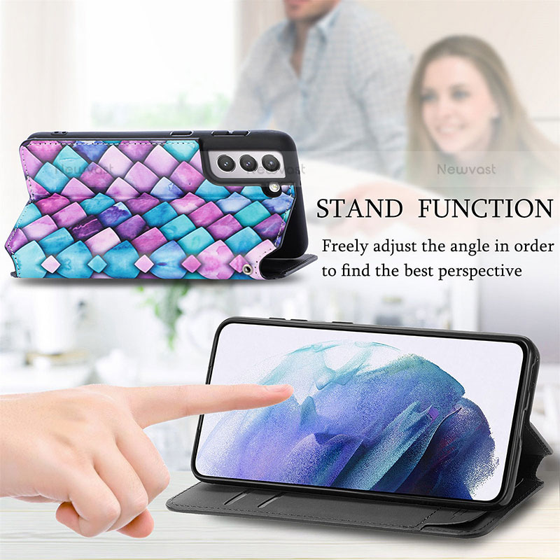 Leather Case Stands Fashionable Pattern Flip Cover Holder S02D for Samsung Galaxy S21 5G