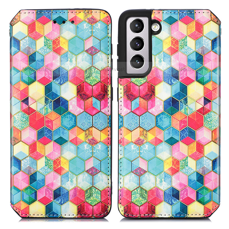 Leather Case Stands Fashionable Pattern Flip Cover Holder S02D for Samsung Galaxy S21 5G Colorful