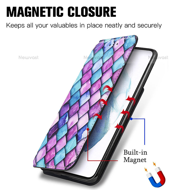 Leather Case Stands Fashionable Pattern Flip Cover Holder S02D for Samsung Galaxy S21 FE 5G