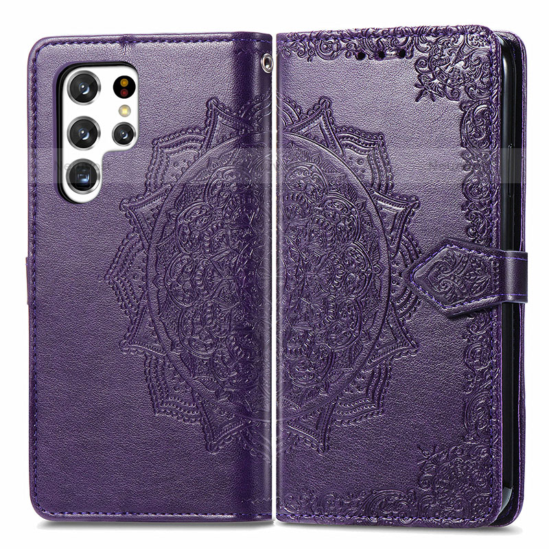 Leather Case Stands Fashionable Pattern Flip Cover Holder S02D for Samsung Galaxy S22 Ultra 5G