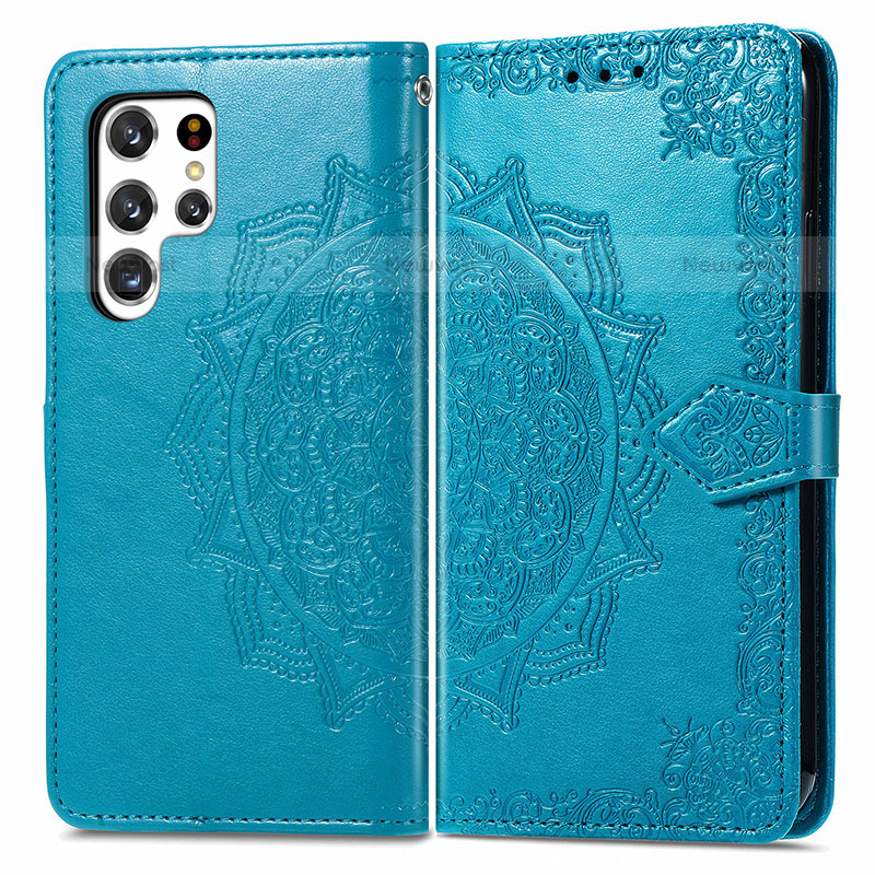 Leather Case Stands Fashionable Pattern Flip Cover Holder S02D for Samsung Galaxy S22 Ultra 5G
