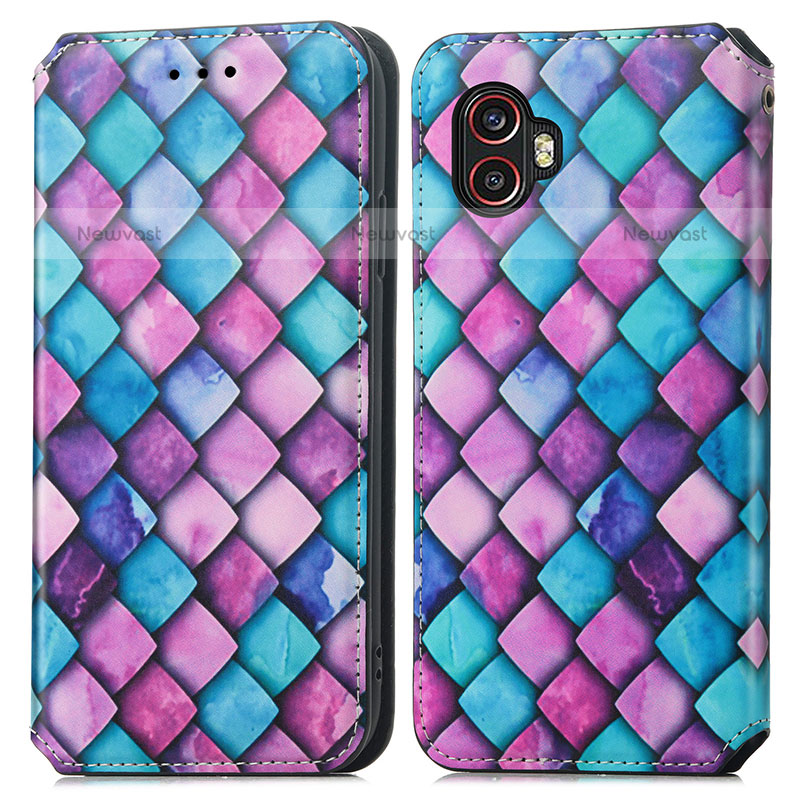 Leather Case Stands Fashionable Pattern Flip Cover Holder S02D for Samsung Galaxy XCover 6 Pro 5G Purple
