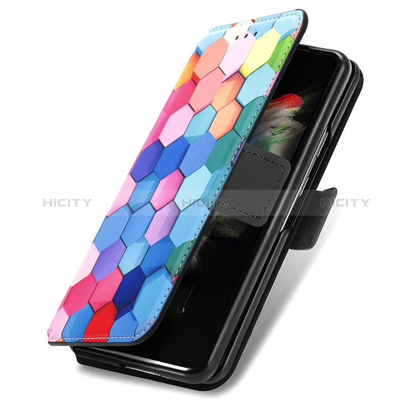 Leather Case Stands Fashionable Pattern Flip Cover Holder S02D for Samsung Galaxy Z Fold4 5G Colorful