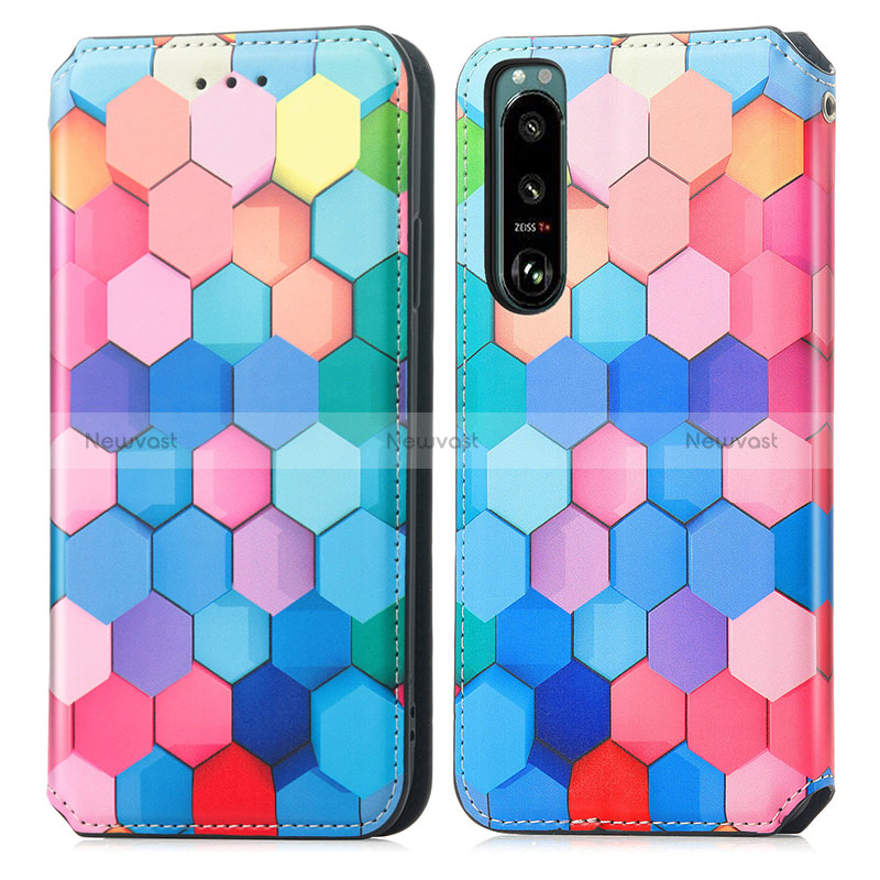 Leather Case Stands Fashionable Pattern Flip Cover Holder S02D for Sony Xperia 5 III Colorful