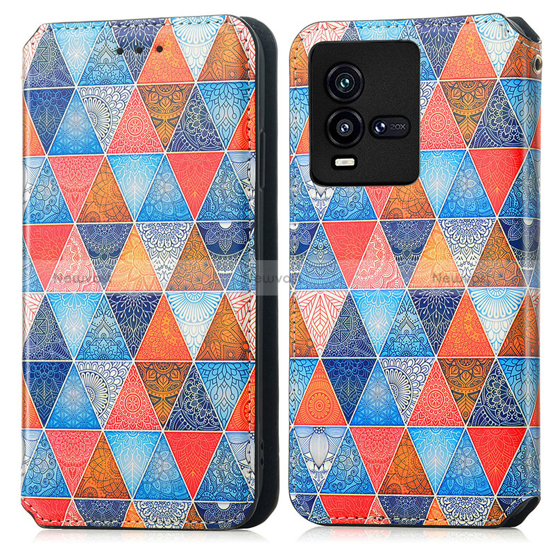 Leather Case Stands Fashionable Pattern Flip Cover Holder S02D for Vivo iQOO 10 5G