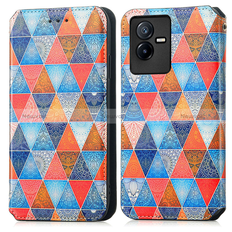 Leather Case Stands Fashionable Pattern Flip Cover Holder S02D for Vivo T2x 5G