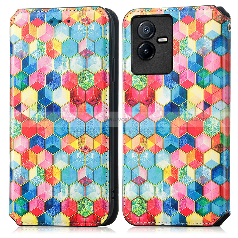 Leather Case Stands Fashionable Pattern Flip Cover Holder S02D for Vivo T2x 5G