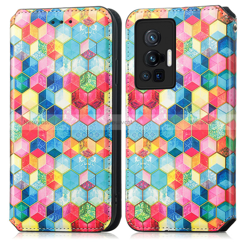 Leather Case Stands Fashionable Pattern Flip Cover Holder S02D for Vivo X70 Pro 5G