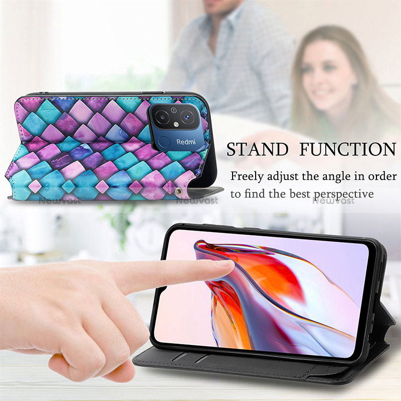 Leather Case Stands Fashionable Pattern Flip Cover Holder S02D for Xiaomi Poco C55