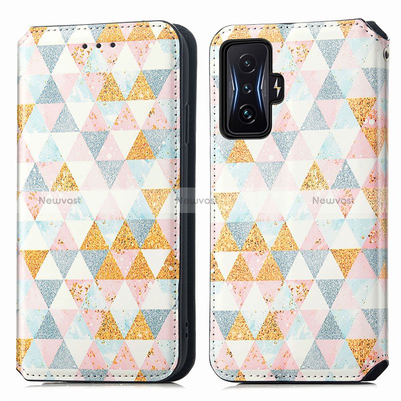 Leather Case Stands Fashionable Pattern Flip Cover Holder S02D for Xiaomi Poco F4 GT 5G White