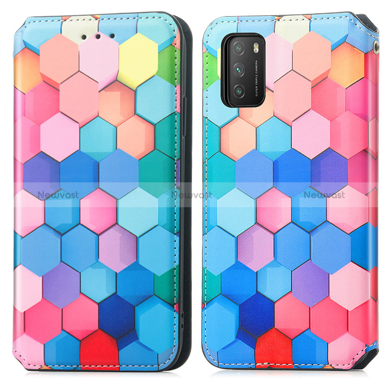 Leather Case Stands Fashionable Pattern Flip Cover Holder S02D for Xiaomi Poco M3 Colorful