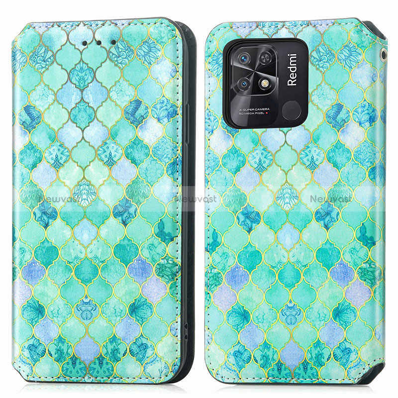 Leather Case Stands Fashionable Pattern Flip Cover Holder S02D for Xiaomi Redmi 10 Power