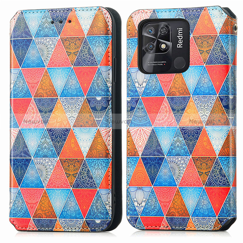 Leather Case Stands Fashionable Pattern Flip Cover Holder S02D for Xiaomi Redmi 10 Power