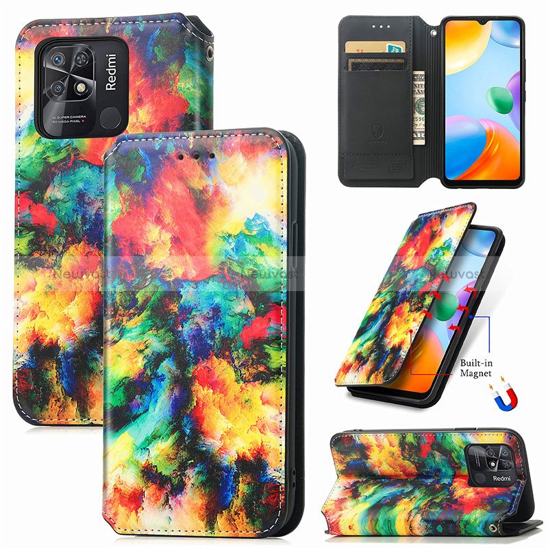Leather Case Stands Fashionable Pattern Flip Cover Holder S02D for Xiaomi Redmi 10 Power