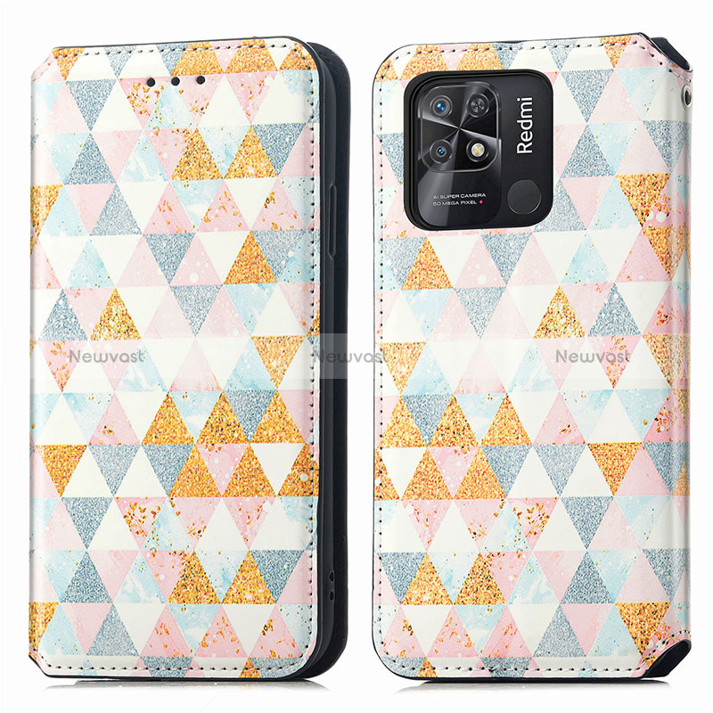 Leather Case Stands Fashionable Pattern Flip Cover Holder S02D for Xiaomi Redmi 10 Power White