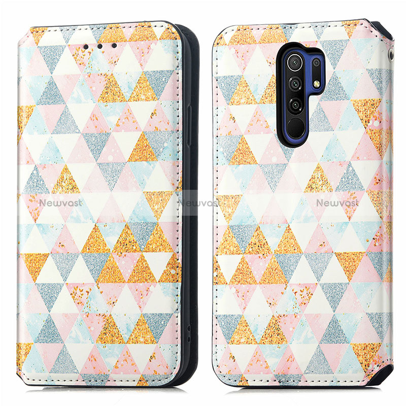 Leather Case Stands Fashionable Pattern Flip Cover Holder S02D for Xiaomi Redmi 9 Prime India White