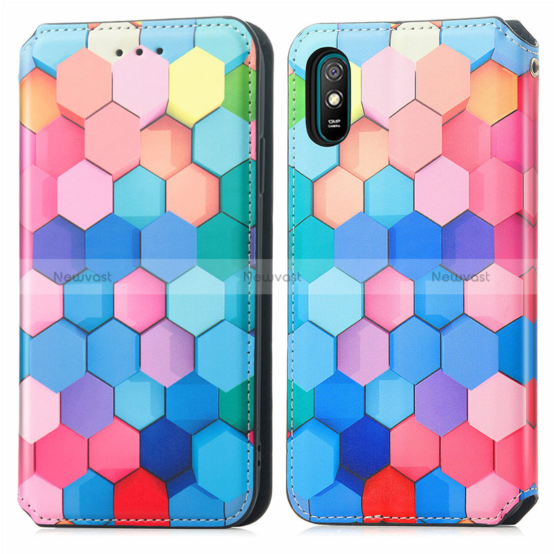 Leather Case Stands Fashionable Pattern Flip Cover Holder S02D for Xiaomi Redmi 9AT Colorful