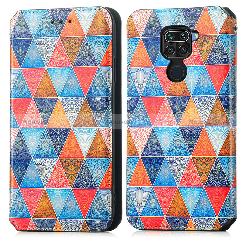 Leather Case Stands Fashionable Pattern Flip Cover Holder S02D for Xiaomi Redmi Note 9 Brown