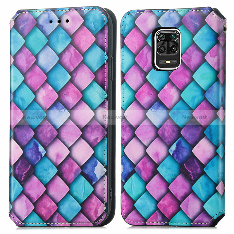 Leather Case Stands Fashionable Pattern Flip Cover Holder S02D for Xiaomi Redmi Note 9 Pro Purple
