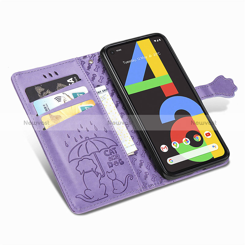 Leather Case Stands Fashionable Pattern Flip Cover Holder S03D for Google Pixel 4a