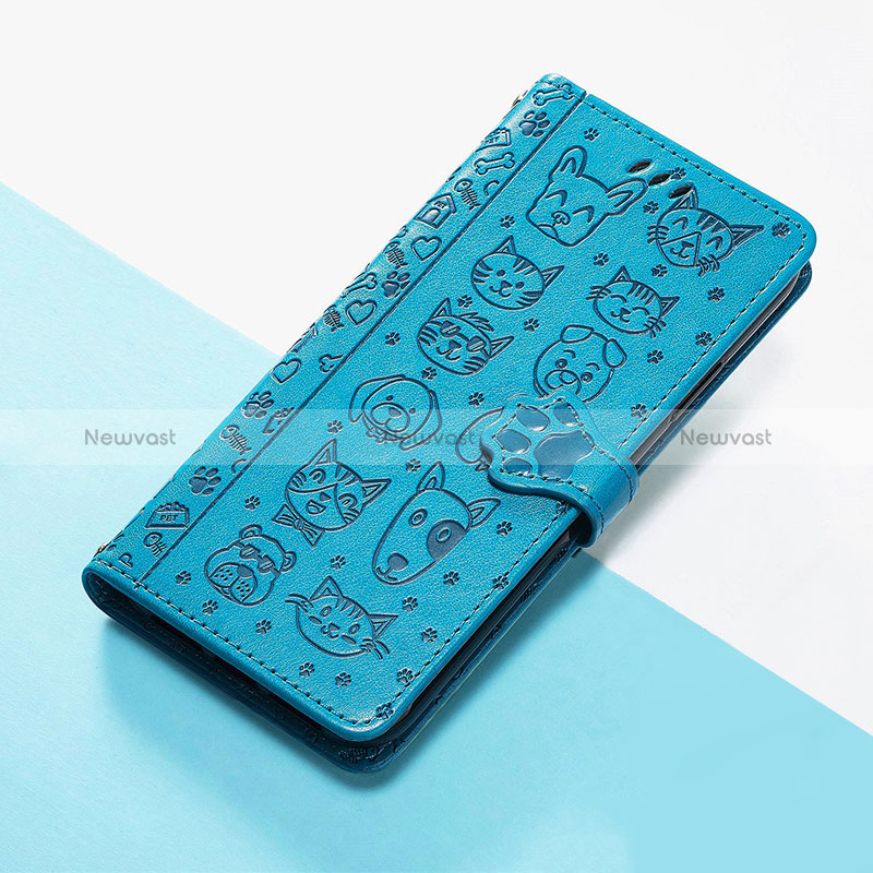 Leather Case Stands Fashionable Pattern Flip Cover Holder S03D for Google Pixel 4a 5G Blue