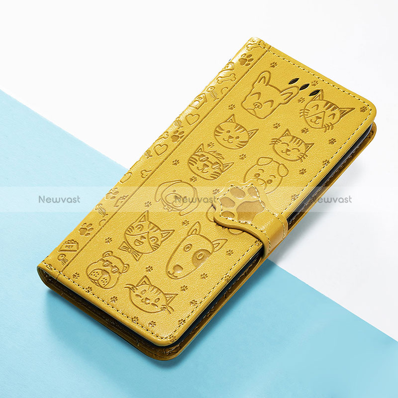 Leather Case Stands Fashionable Pattern Flip Cover Holder S03D for Google Pixel 4a 5G Yellow