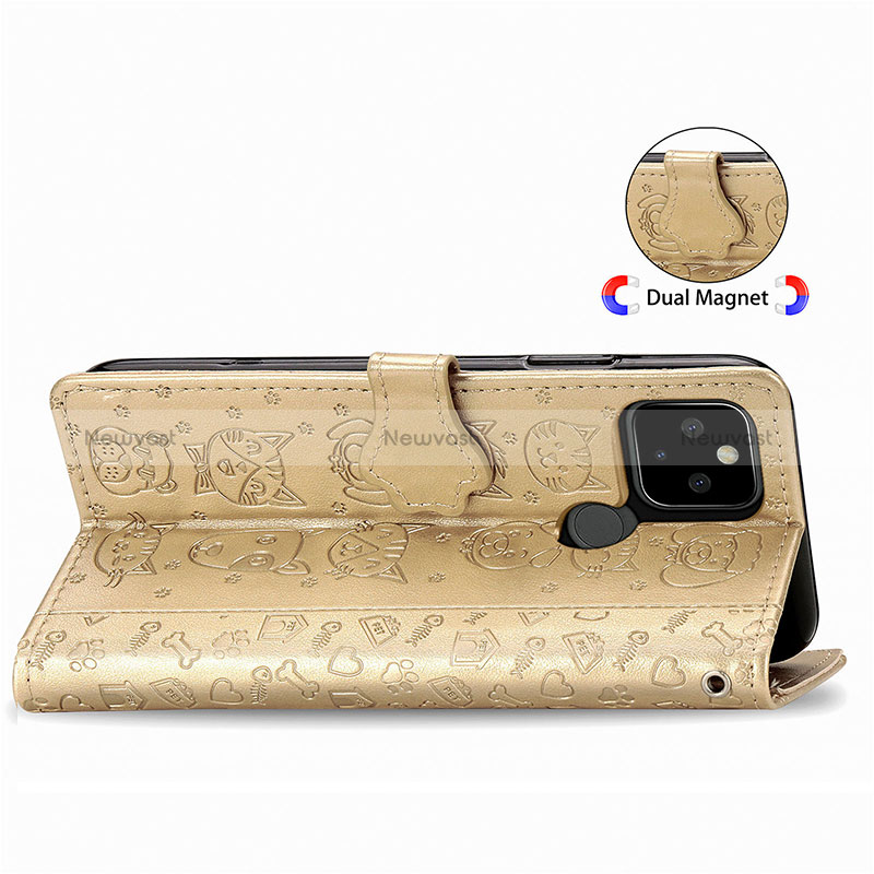 Leather Case Stands Fashionable Pattern Flip Cover Holder S03D for Google Pixel 5 XL 5G