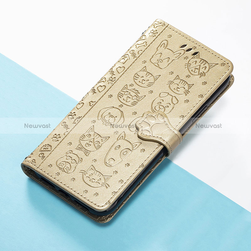 Leather Case Stands Fashionable Pattern Flip Cover Holder S03D for Google Pixel 5 XL 5G Gold