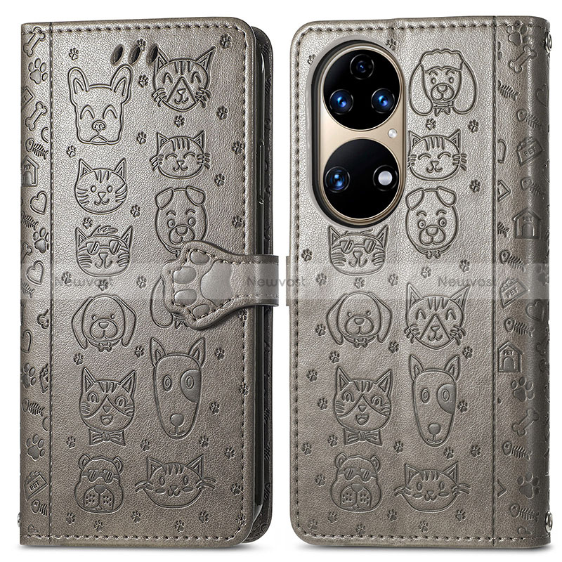 Leather Case Stands Fashionable Pattern Flip Cover Holder S03D for Huawei P50 Pro