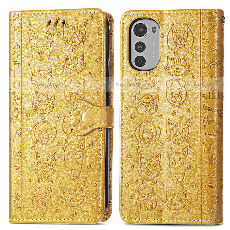 Leather Case Stands Fashionable Pattern Flip Cover Holder S03D for Motorola Moto E32