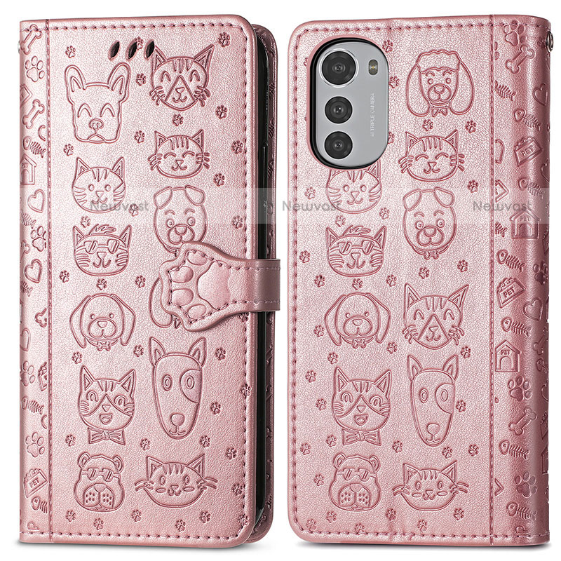 Leather Case Stands Fashionable Pattern Flip Cover Holder S03D for Motorola Moto E32s