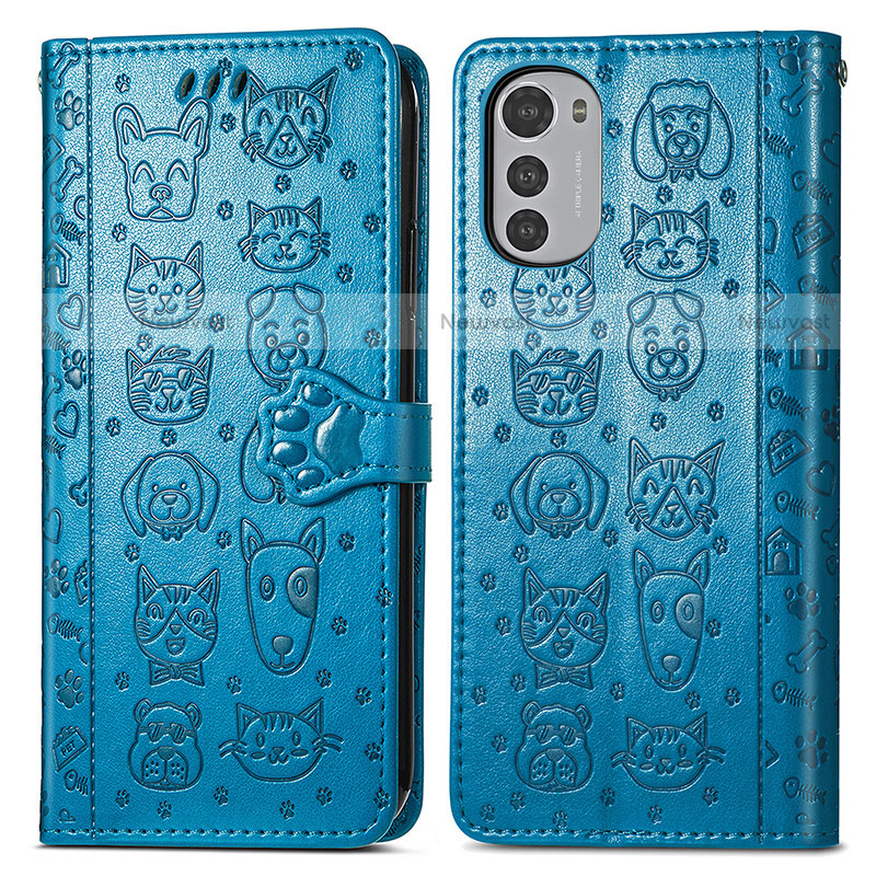 Leather Case Stands Fashionable Pattern Flip Cover Holder S03D for Motorola Moto E32s Blue