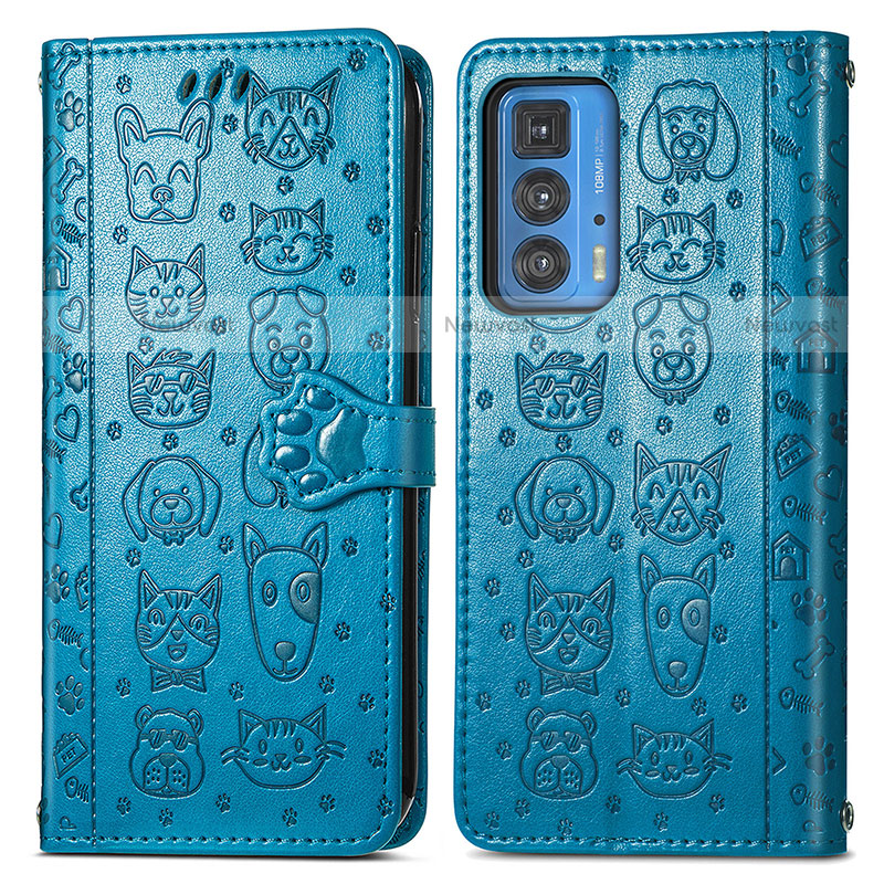 Leather Case Stands Fashionable Pattern Flip Cover Holder S03D for Motorola Moto Edge 20 Pro 5G Blue
