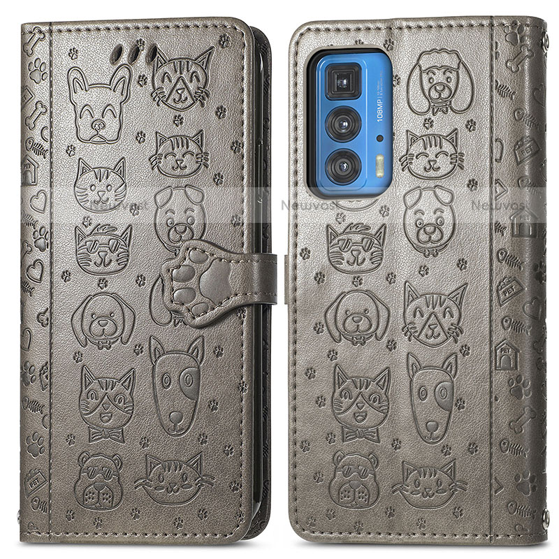 Leather Case Stands Fashionable Pattern Flip Cover Holder S03D for Motorola Moto Edge 20 Pro 5G Gray