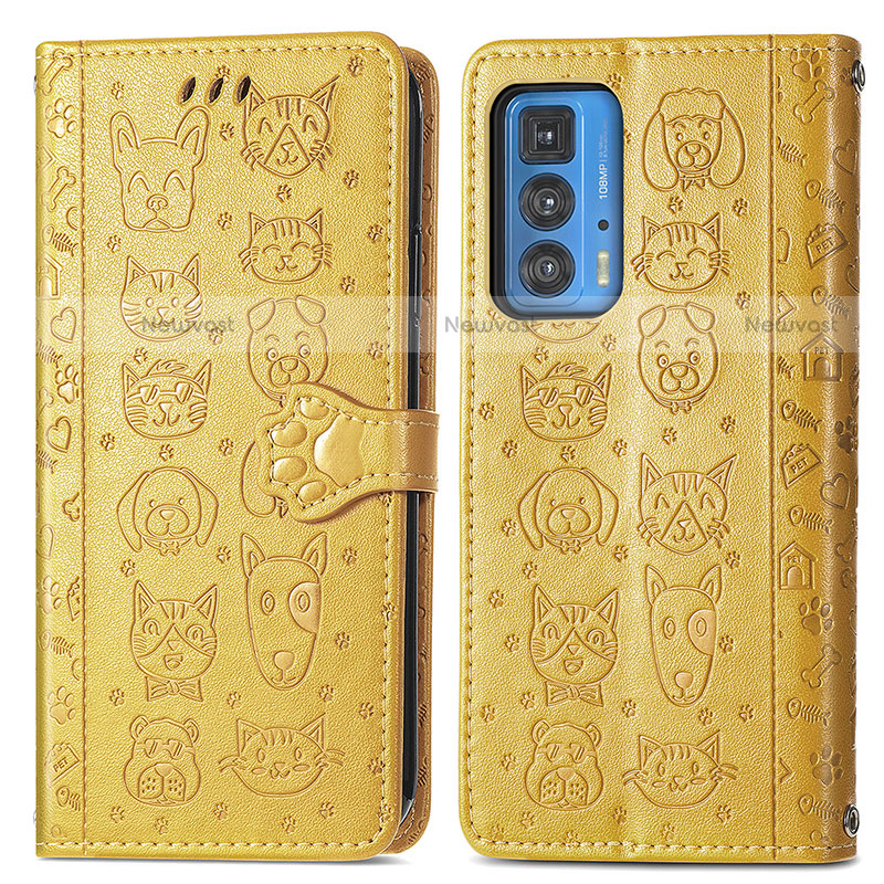 Leather Case Stands Fashionable Pattern Flip Cover Holder S03D for Motorola Moto Edge 20 Pro 5G Yellow