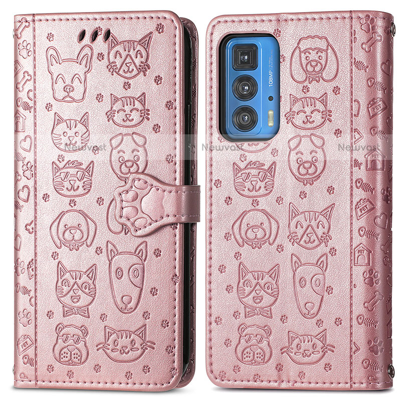 Leather Case Stands Fashionable Pattern Flip Cover Holder S03D for Motorola Moto Edge S Pro 5G Rose Gold
