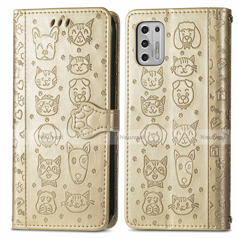 Leather Case Stands Fashionable Pattern Flip Cover Holder S03D for Motorola Moto G Stylus (2021) Gold